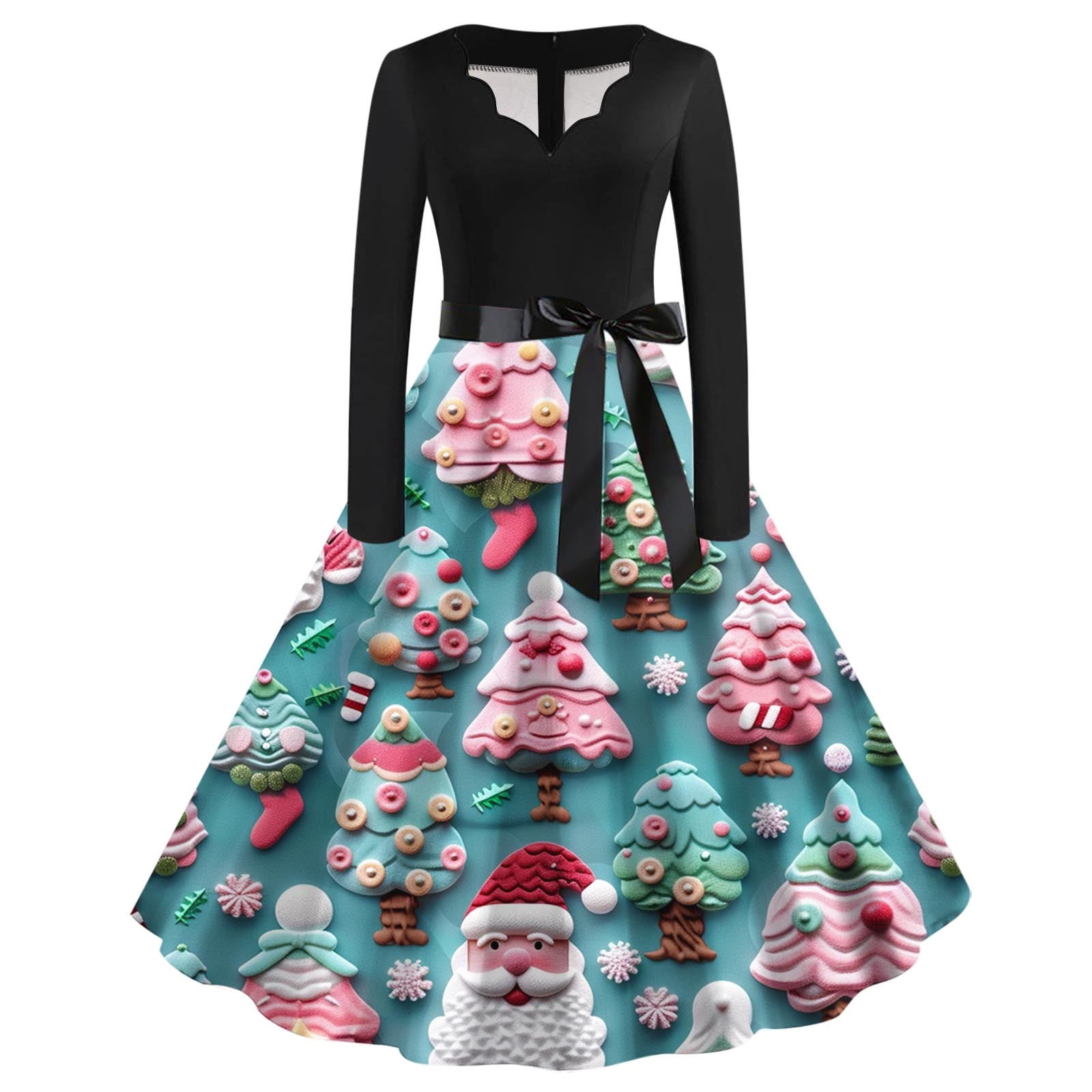 EINCcm Christmas Dress Womens Long Sleeve V Neck Pleated Prom Hepburn — free download