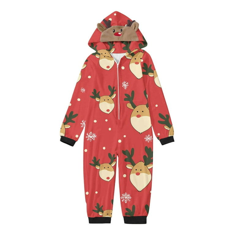 EINCcm Christmas Pajamas for family Sets Matching Pajamas Cute Reindeer Graphic Holiday Hooded Pajamas One Piece Onesie Walmart