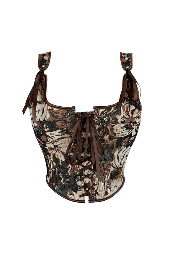 Corset Tops for Women Renaissance Lace Up Floral Overbust Boned Bustier Bodice