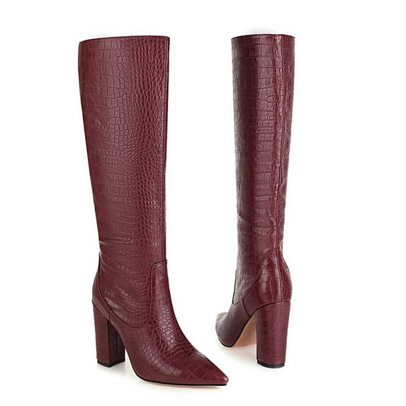 EINCcm Fashion Large Size Boots Women Autumn Long Tube High Heels Shoes Boots Pointed Boots Knight Boots Wine,39