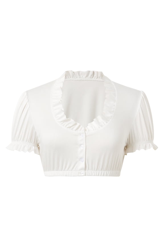 German Dirndl Blouse White Black Traditional Bavarian Oktoberfest Blouse Short Sleeve Cropped Tops