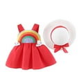 thumbnail image 1 of EINCcm Girls Summer Dress Princess Dresses for Girls Summer Pure Color Rainbow Cloud Print Dress Suspender Skirt with Hat, for Toddler Baby Girls, Red, 0-6 Months, 1 of 7
