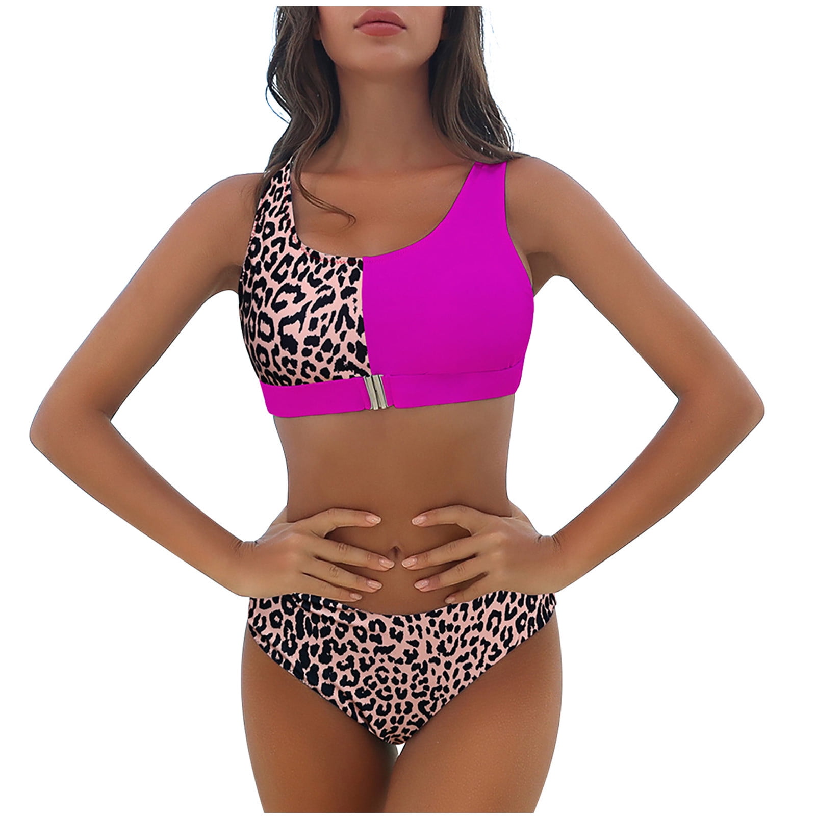 EINCcm High Waist Bikini Set, Push Up Swimsuit, Bathing Suit, Women Two  Piece Leopard Print Sexy Backless Halter Beach Bikini Swimwear Set, Red, L  