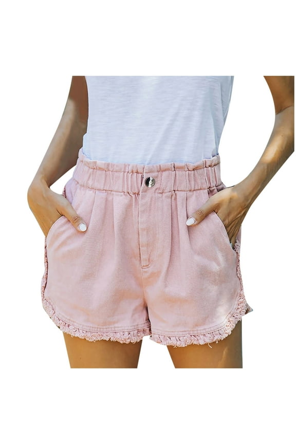 Jean Shorts for Women Casual Summer Loose Stretchy Ruffle Frayed Raw Hem Denim Shorts