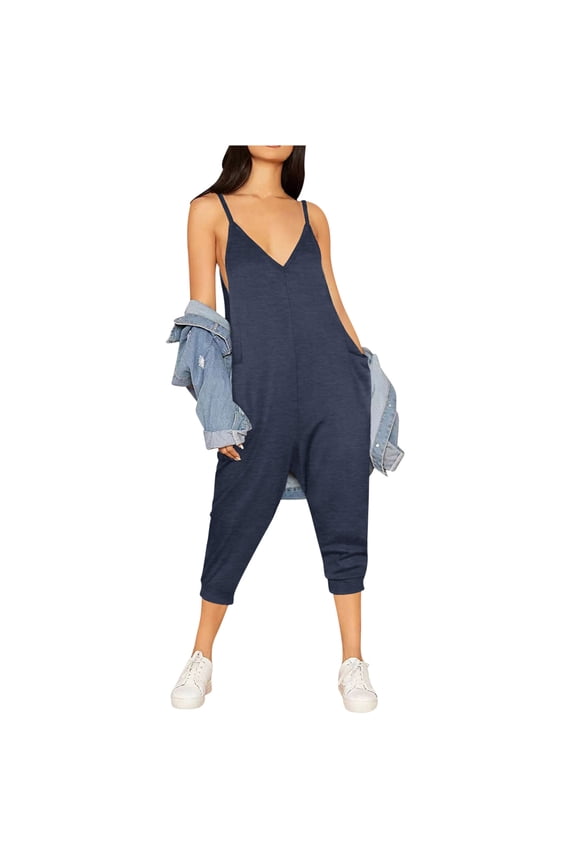 Jumpsuits for Women 2024 Summer Casual Spring Clothes Sleeveless Loose Spaghetti Strap Overalls Jumpers with Pockets