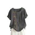thumbnail image 1 of EINCcm Linen Blouse for Womens 2024 Crewneck Roll Up Short Sleeve Tshirt Trendy Floral Print Casual Loose Fitted Tops, 1 of 3