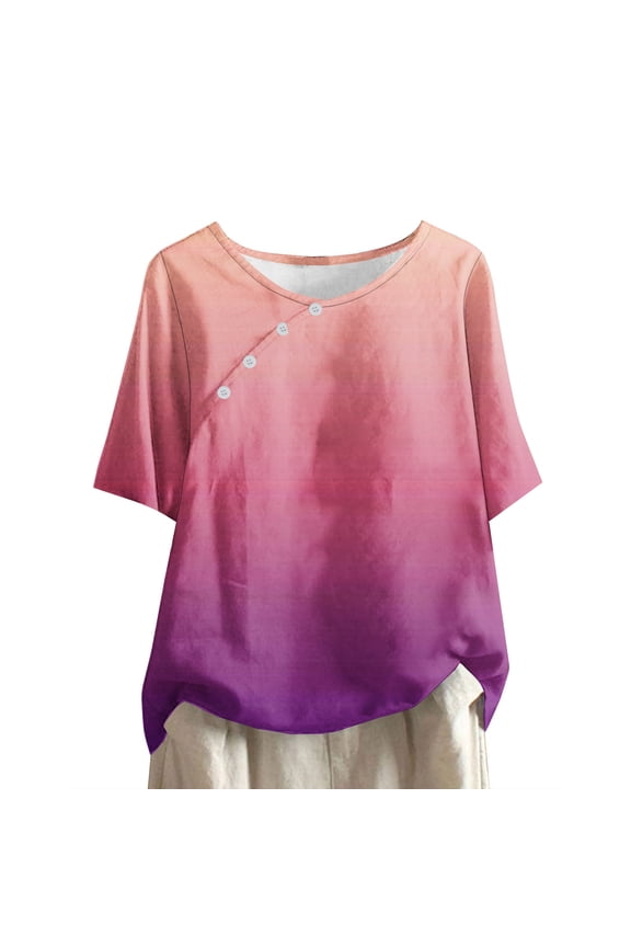Linen Tops for Women Plus Size 3/4 Sleeve Dandelion Graphic Print Crewneck Vintage Blouse Shirts Tops