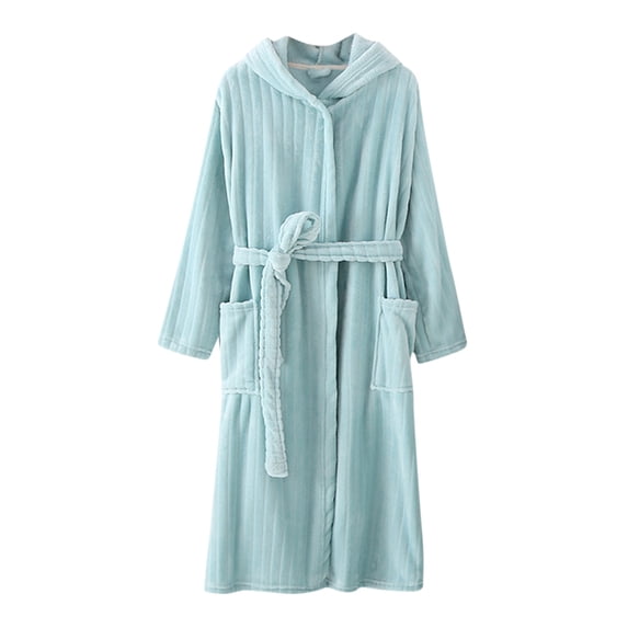 EINCcm Long Bathrobe Flannel Fleece Robes Winter Warm Sleepwear Pajamas Housecoat Nightgown with Belt Pockets