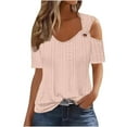 thumbnail image 1 of EINCcm Sexy Cold Shoulder Tops for Women 2024 Summer Hollow Out Eyelet Short Sleeve Tshirts Going Out Blouses Ladies Tunic Tops, 1 of 6