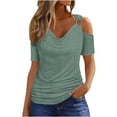 thumbnail image 1 of EINCcm Sexy Cold Shoulder Tops for Women 2024 Summer Hollow Out Eyelet Short Sleeve Tshirts Going Out Blouses Ladies Tunic Tops, 1 of 6