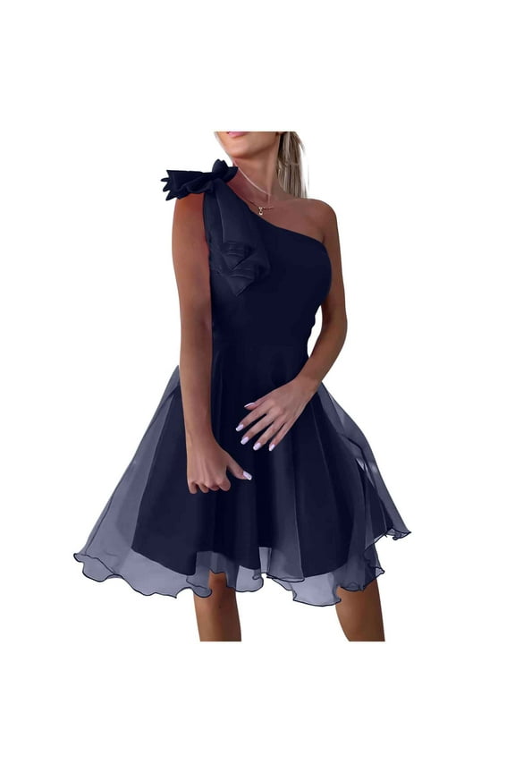 Short Bridesmaid Dresses Mesh One Shoulder Cocktail Party Dress for Wedding Ruched Formal Mini Dress