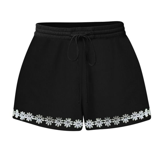 EINCcm Shorts for Women Summer Casual Loose Fit Resort Wear Beach Shorts Hem Lace Print Patchwork Trendy 2024 Elastic Waist Shorts Clothes