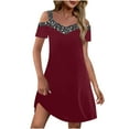 thumbnail image 1 of EINCcm Summer Mini Dresses for Women Cold Shoulder Plus Size Print Patchwork V Neck Short Sleeve Tunic Elegant Long Dress, 1 of 6