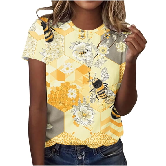EINCcm Summer Tops for Women Graphic Tshirts Oversized Tees Casual Floral Crew Neck Short Sleeve Blouse Top