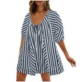 thumbnail image 1 of EINCcm Summer Tshirt Rompers for Women Casual Striped Puff Short Sleeve Rompers Adjustable Neck Oversized Jumpsuit with Pockets, 1 of 2