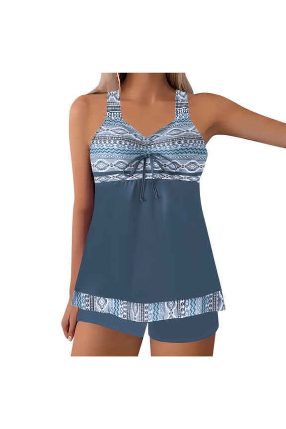 Tankini Swimsuits for Women Plus Size Tummy Control Two Piece Bathing Suits Flowy Swim Tops with Boy Shorts