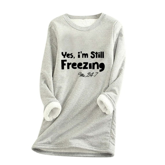 EINCcm Thermal Underwear T-shirt for Women Winter Warm Sherpa Lined Fleece Crewneck Sweatshirt Pullover Loungewear Tops Undershirt