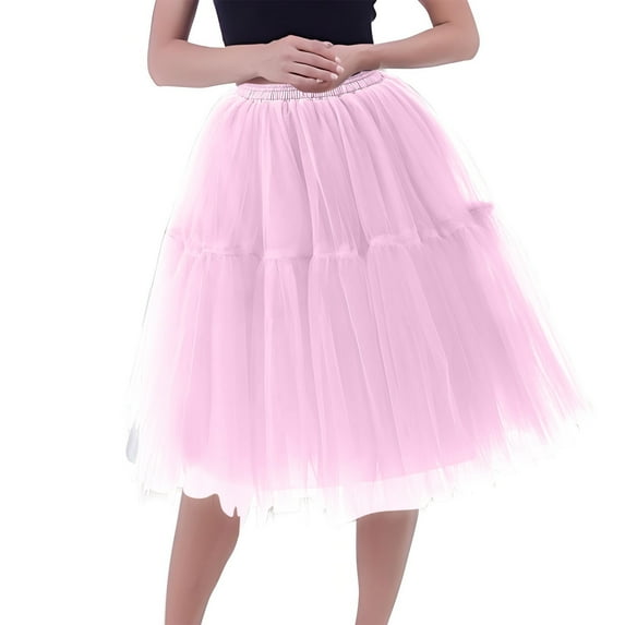 EINCcm Tulle Skirts for Women Knee Midi Tutu Skirts High Waist Elastic Flowy Skirt Mesh Layered Ballet Skirt