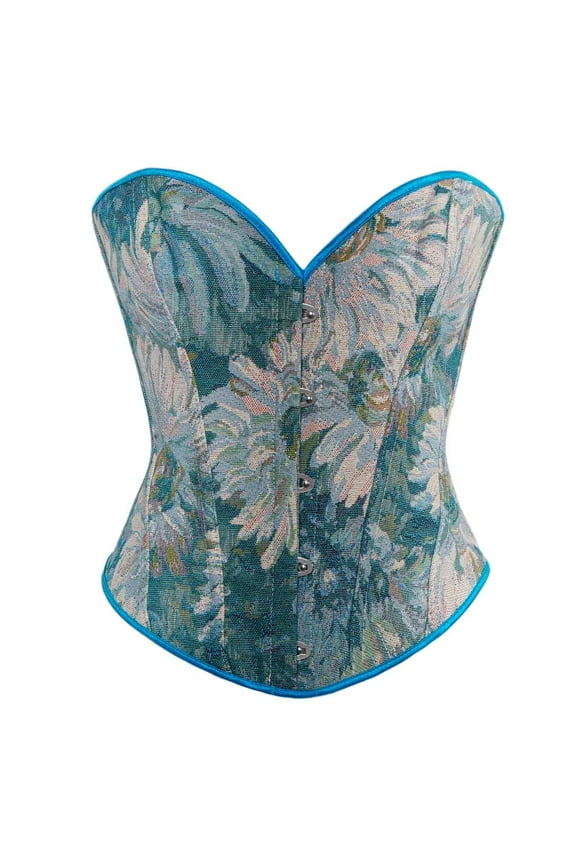 Vintage Renaissance Corset Top for Women Floral Bustier Lace Up Boned Overbust Lingerie Bodyshaper