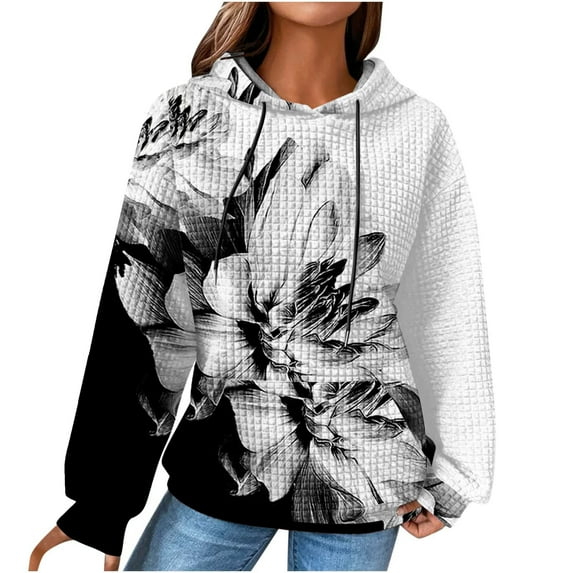 EINCcm Waffle Plain Casual Hoodie Sweatshirt with Kangaroo Pocket Fall Winter Tops for Women Fashion Hooded Outfits