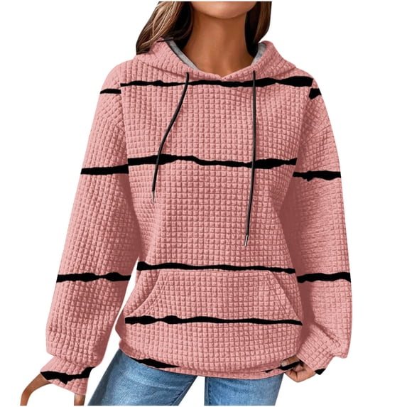 EINCcm Waffle Plain Casual Hoodie Sweatshirt with Kangaroo Pocket Fall Winter Tops for Women Fashion Hooded Outfits