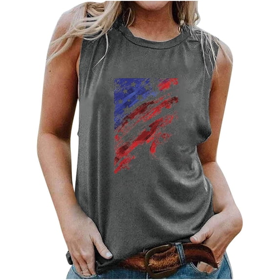 EINCcm Women American Flag Print Tank Tops USA Stars Stripes Patriotic T Shirt Summer Loose Vest Tees
