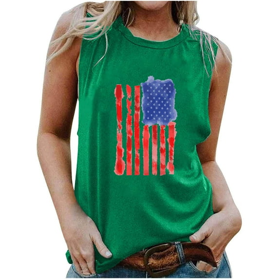 EINCcm Women American Flag Print Tank Tops USA Stars Stripes Patriotic T Shirt Summer Loose Vest Tees
