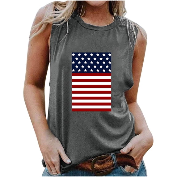 EINCcm Women American Flag Print Tank Tops USA Stars Stripes Patriotic T Shirt Summer Loose Vest Tees