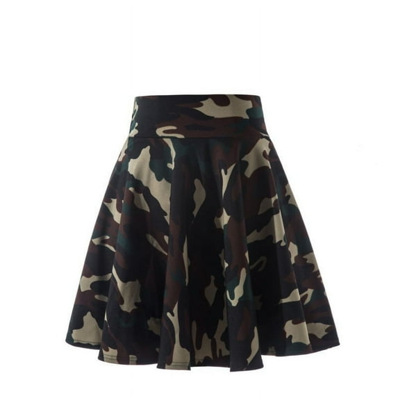 EINCcm Women Casual Mini Skirts Stretch Waist Flared Plain Pleated Skater Skirt Camo Print Pleated Plaid Skirt