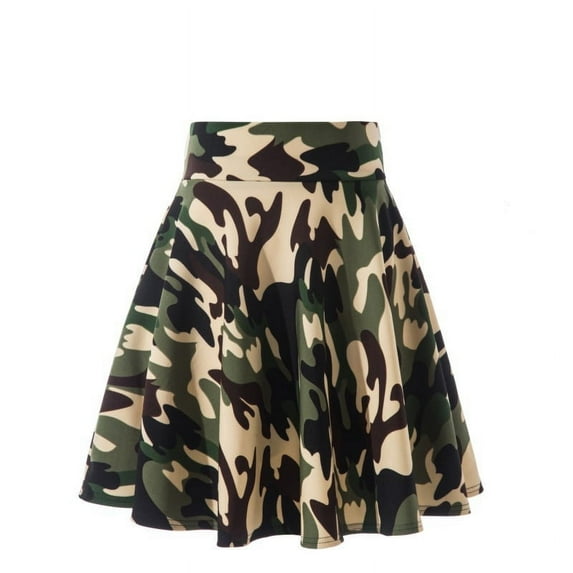 EINCcm Women Casual Mini Skirts Stretch Waist Flared Plain Pleated Skater Skirt Camo Print Pleated Plaid Skirt