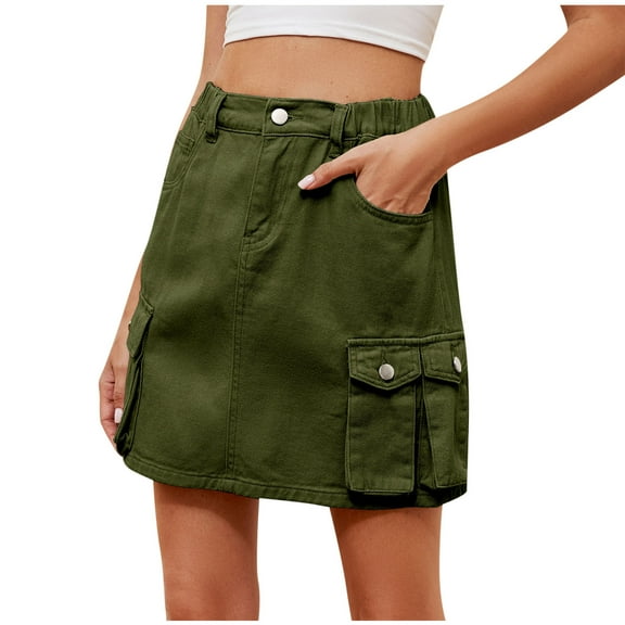 EINCcm Women Denim Short Skirt High Waist Cargo Skirt with Pockets Y2K Button Mini Jean Skirt