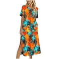 thumbnail image 1 of EINCcm Women Floral Summer Maxi Dress Casual Beach Dress Printed T Shirt Dress Split Long Dress Travel 2025 Vacation Dress, 1 of 6