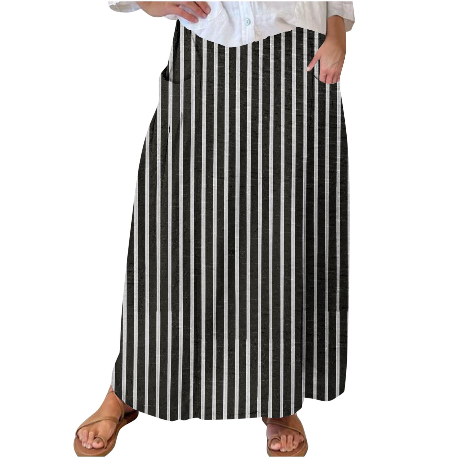 Summer New Mesh Lemon Printing Elastic Waist Large Swing Casual Skirt Women