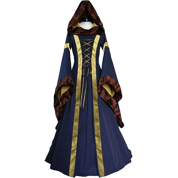 EINCcm Women Medieval Dress Renaissance Celtic Vintage Long Sleeve Hooded Gothic Floor Length Long Dress Cosplay Retro Gown Cocktail