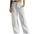 thumbnail image 1 of EINCcm Women Mid Waist Cargo Straight Jeans Big Pocket Loose Jean Streetwear Denim Pant Trouser, 1 of 6