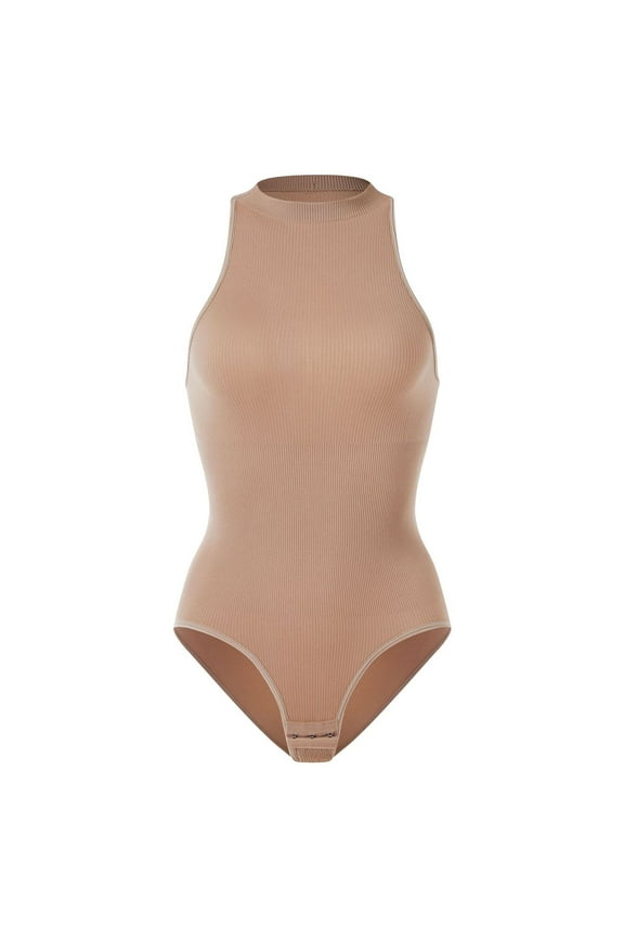 Women Sexy Summer 2024 Seamless Bodysuit Ribbed Halter Sleeveless Tank Tops Tummy Control Shapewear