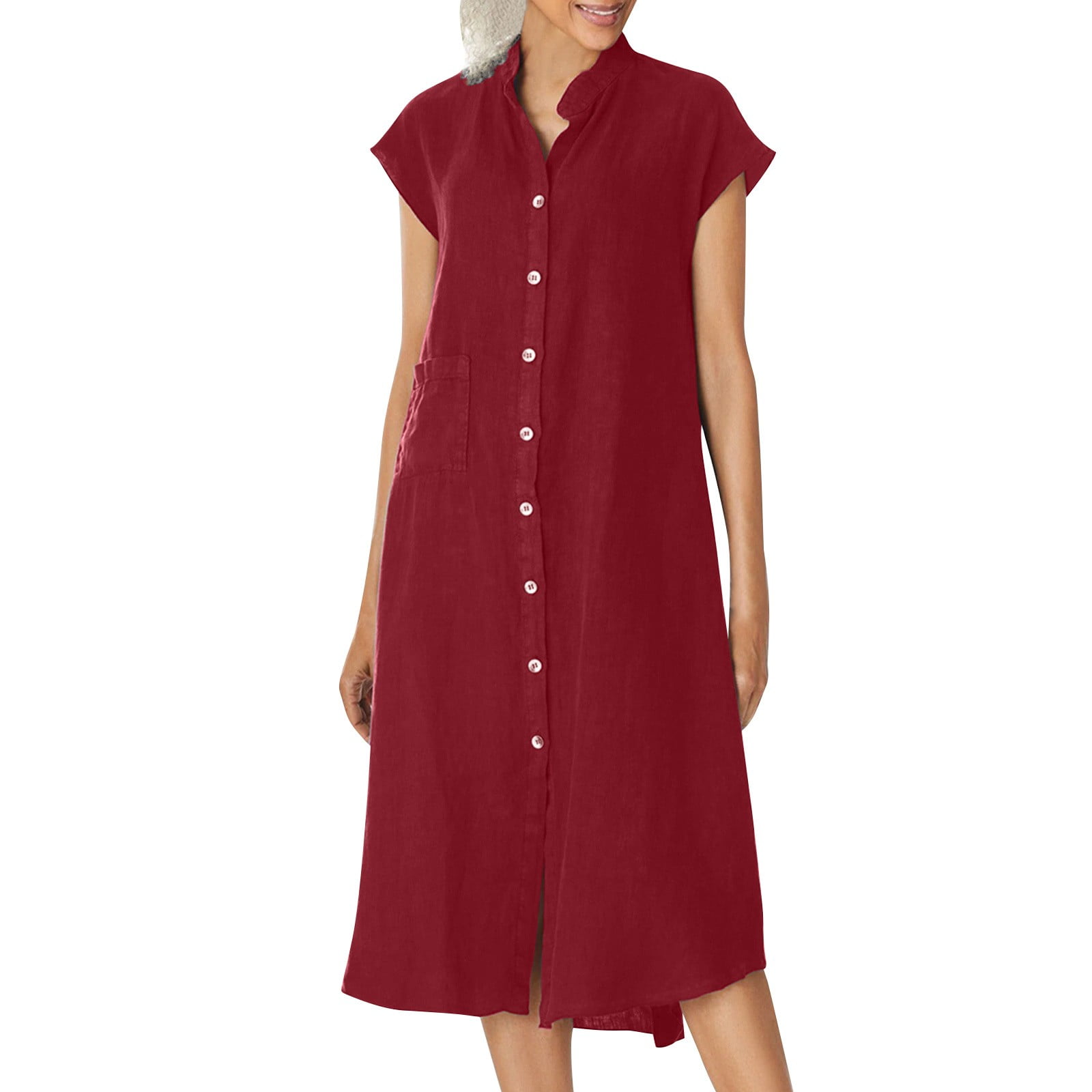 Stand Collar Button Down Printed Shirt Dress
