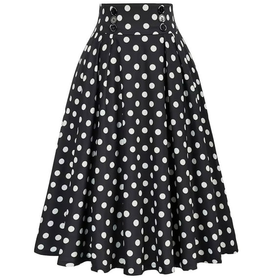 EINCcm Women Vintage Long Skirt High Waist Pleated Skirt Midi A-Line Skirt Polka Dots Retro 1950S Skirts