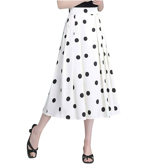 EINCcm Women Vintage Polka Dots Skirt High Waist Pleated Skirt Midi A-Line Business Casual Skirts with Pockets