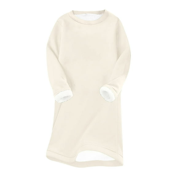 EINCcm Women Warm Sherpa Lined Dress Mini Long Sleeve Crewneck Pullover Thick Winter Fleece Dresses