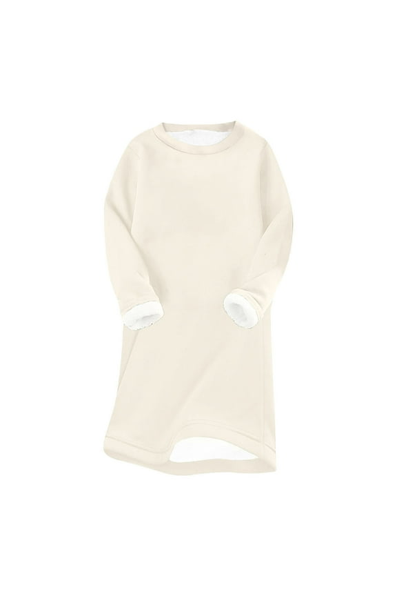 Women Warm Sherpa Lined Dress Mini Long Sleeve Crewneck Pullover Thick Winter Fleece Dresses