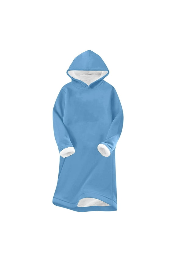 Women Warm Sherpa Lined Dress Mini Long Sleeve Hooded Pullover Thick Winter Fleece Dresses