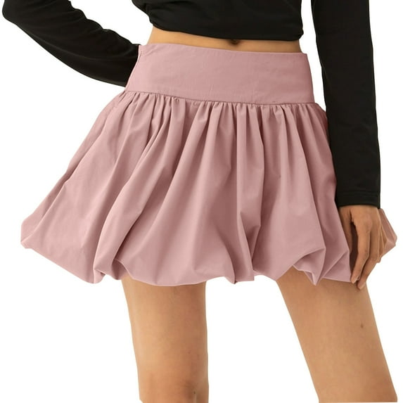 EINCcm Women Y2K Bubble Mini Skirt High Waist Ruffle Hem A Line Pleated Mini Short Skirt Puffy Short Skirts Streetwear