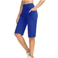 thumbnail image 1 of EINCcm Women's Bermuda Shorts Knee Length with Pockets High Waisted Long Shorts for Women Stretch Casual Walking, Blue, 1 of 9