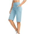 thumbnail image 1 of EINCcm Women's Bermuda Shorts Knee Length with Pockets High Waisted Long Shorts for Women Stretch Casual Walking, Sky Blue, 1 of 10