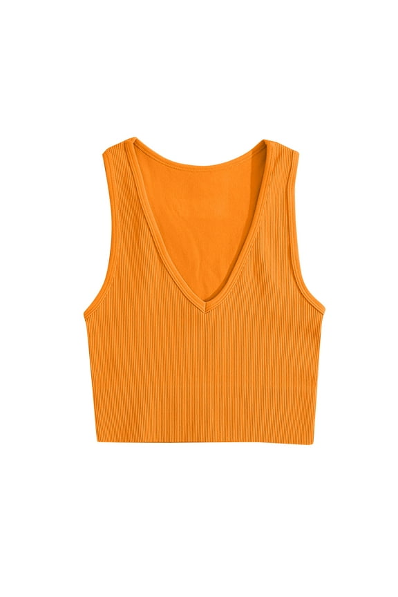 Women’s Casual Cropped Tank Yoga Crop Tops V Neck Seamless Sleeveless Stretch Blouse Gym Shirt