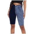 thumbnail image 1 of EINCcm Women's Denim Shorts High Waist Solid Color Patchwork Stretchy Bermuda Shorts Jeans, 1 of 9