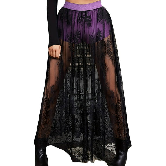 EINCcm Women's Elastic High Waist Maxi Skirt Lace A Line Long Skirt with Inner Shorts Ankle Mesh Elegant Long Skirts
