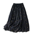 thumbnail image 1 of EINCcm Women's Elegant Polka Dot A-Line Skirt Boho Swing Pleated Linen Cotton Midi Long Skirt Elastic Waist Long Skirts, 1 of 6