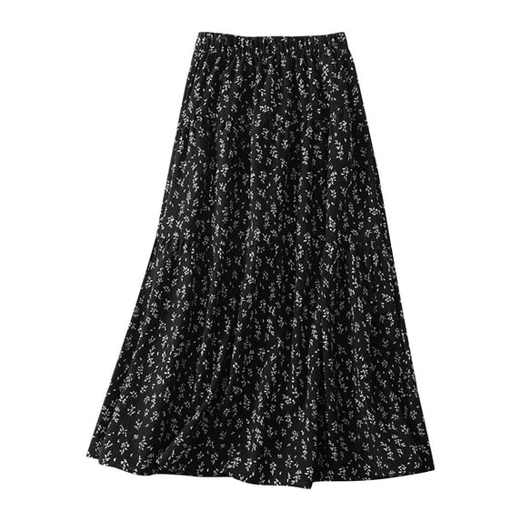 EINCcm Women's Floral Midi Skirt Elastic High Waist Pleated A-Line Flared Long Skirts Flowy Vintage Skirts